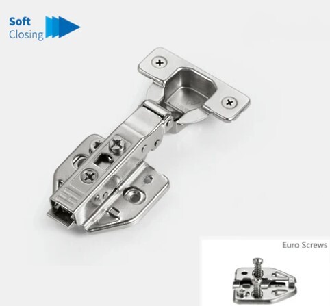 105Âº Full Overlay Soft Closing Hinge & Mounting Plate With Pre-mounted Euro Screws For 3/4 & 5/8 Inch Gable