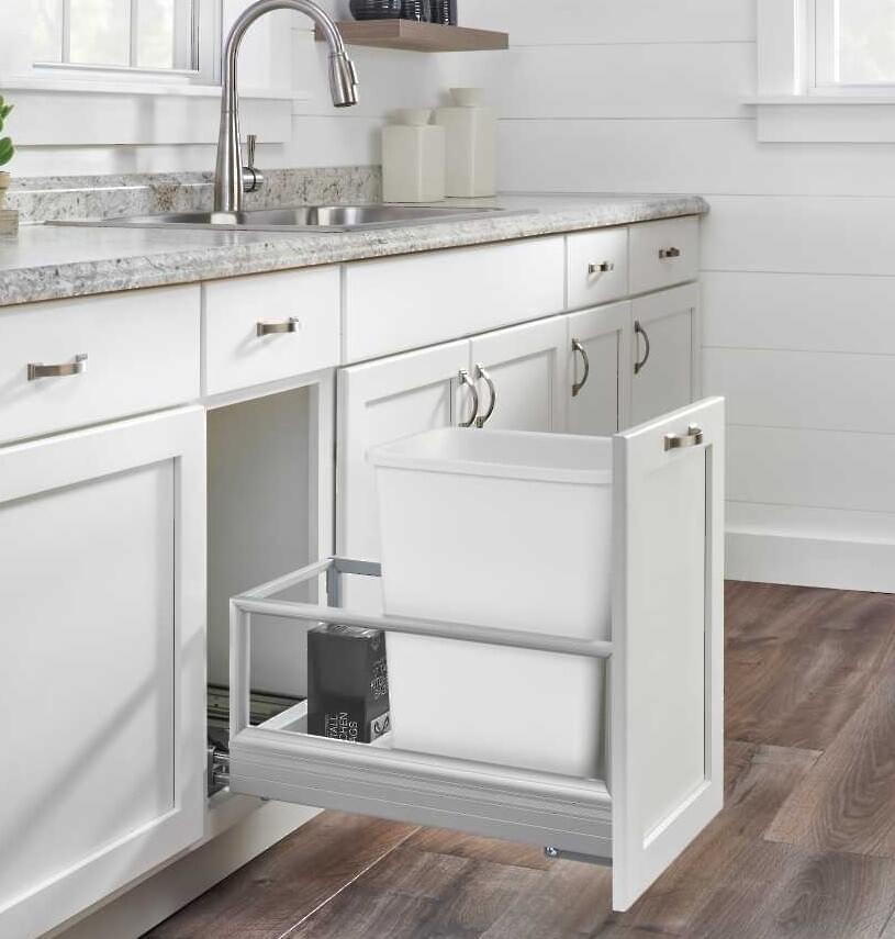 Rev-A-Shelf - 12-1/8" Single 50qt Bottom Mount Rev-A-Motionâ€š Aluminum Frame Waste Containers