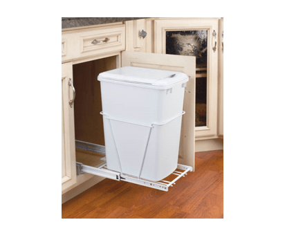 Rev-A-Shelf - 10-3/4" Single White 50qt Bottom Mount w/ Lid White Wire Waste Containers