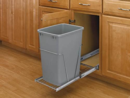 Rev-A-Shelf - 10-5/8" Single Silver 35qt Bottom Mount Wire w/ Rear Basket Waste Containers