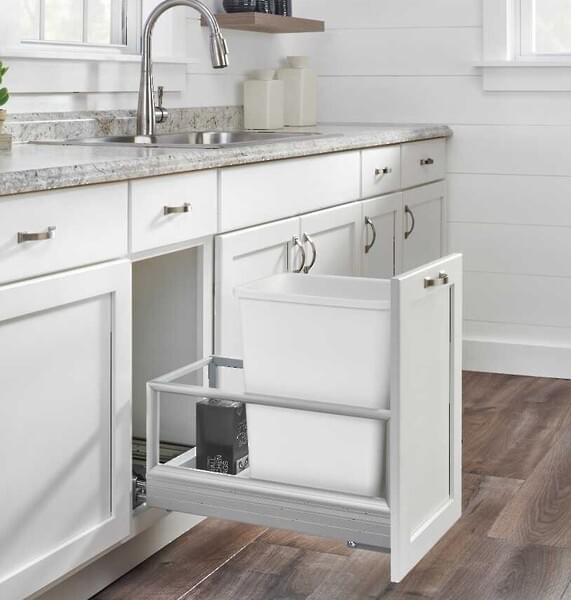 Rev-A-Shelf - 12-1/8" Single 35qt Bottom Mount Rev-A-Motionâ€š Aluminum Frame Waste Containers