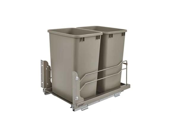 Rev-A-Shelf - 14-3/8" Champagne Double 35qt Undermount Soft-Close Waste Containers