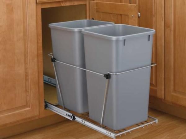 Rev-A-Shelf - 14-3/8" Double Silver Bottom Mount Wire Waste Containers