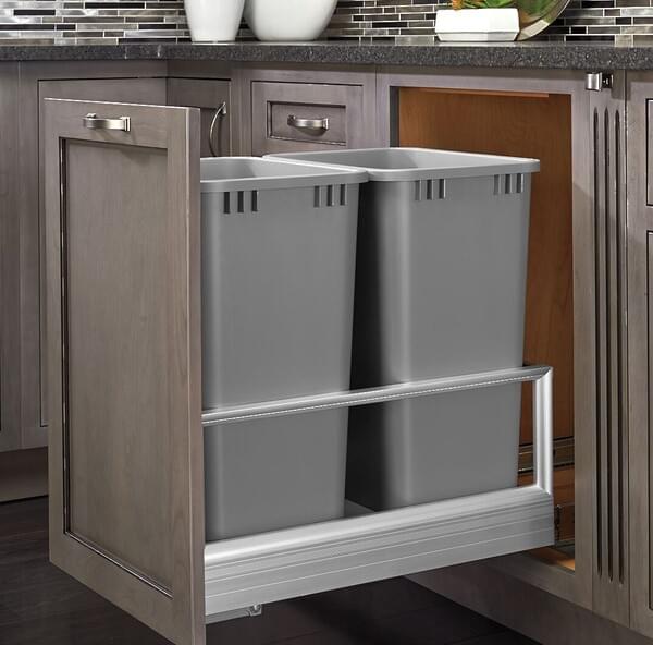 Rev-A-Shelf - 15-5/8" Double 50qt Bottom Mount Rev-A-Motionâ€š Aluminum Frame Waste Containers
