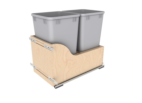 Rev-A-Shelf - 12" - Double Silver Waste Containers - 27 Quart with BLUM Close Slides