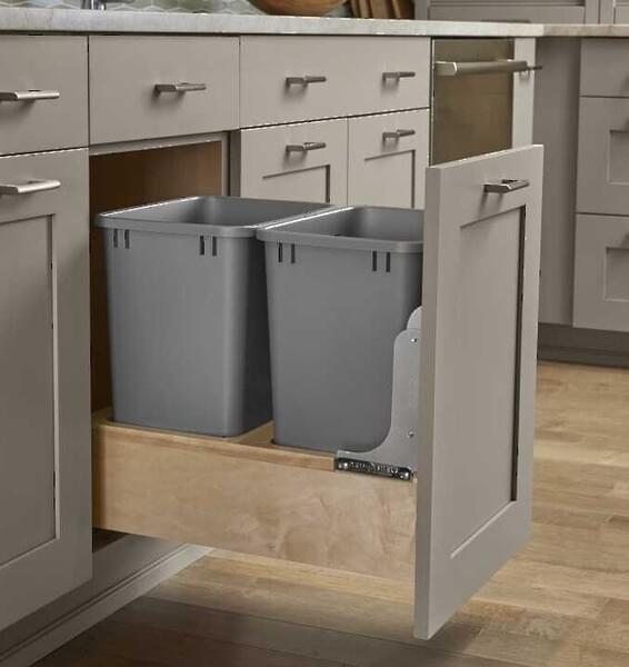 Rev-A-Shelf - 17-1/4" - Double 50qt Bottom Mount Rev-A-Motionâ€š Wood Waste Containers
