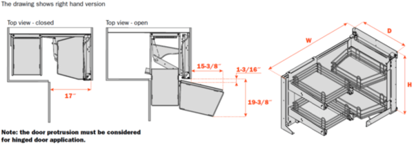 Salice - 17" Left Handed Door Maple Soft-Close Smart Corner Unit