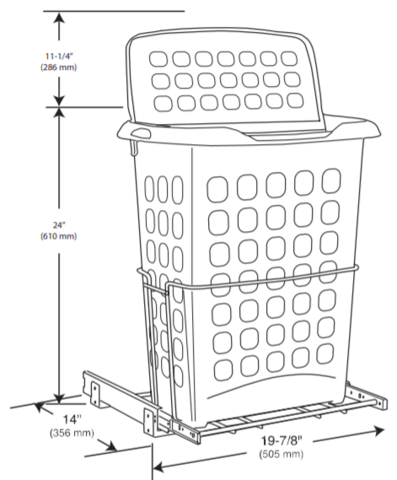 Rev-A-Shelf - 19-7/8" White Hamper Bottom Mount Wire with Polymer Bin/Lid