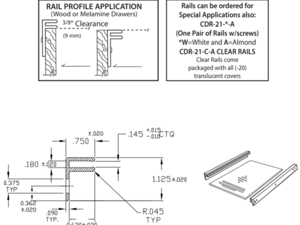 Rev-A-Shelf - 20-1/8" Clear Bread Drawer Kit w/Rails for Drawers