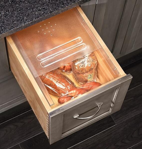 Rev-A-Shelf - 20-1/8" Clear Bread Drawer Kit w/Rails for Drawers