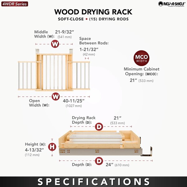 24" Wood Drying Rack Drawer w/ BLUM Soft-Close Slides