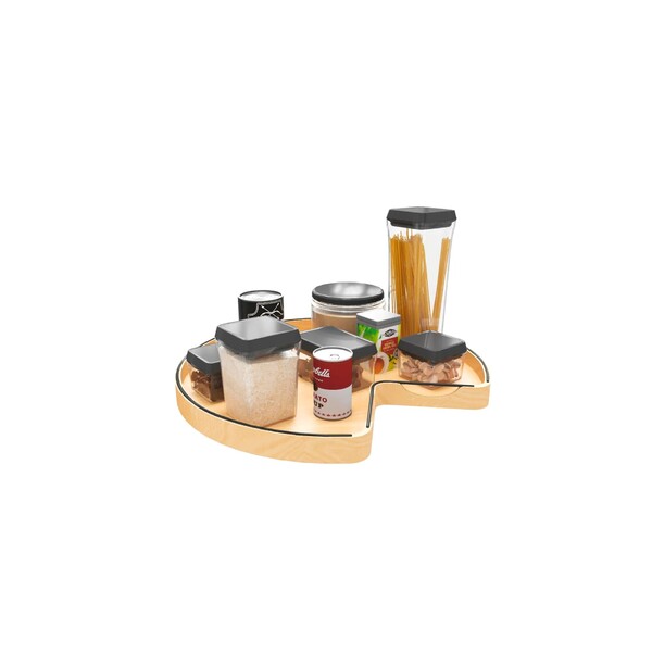 28" Craftsman Collection Solid Maple Kidney-Shaped Lazy Susan for Corner Base Cabinets w/ Swivel Bearing and Black Accents