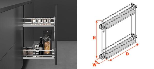 Salice - 4-1/4" Left Hand 2-Tier Maple Base Pullout Organizer w/Soft-Close & Door Mount Kits