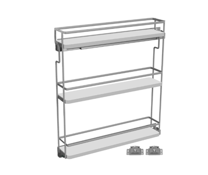 Salice - 4-1/4" Left Hand 3-Tier White Base Pullout Organizer w/Soft-Close & Door Mount Kits