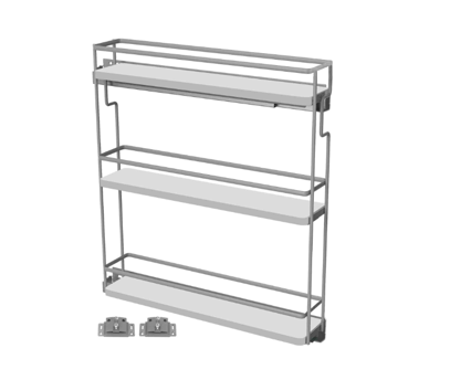 Salice - 4-1/4" Right Hand 3-Tier White Base Pullout Organizer w/Soft-Close & Door Mount Kits