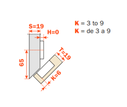 Salice - Negative 45Â° Angle Dowel Self-Close Clip-on Hinge
