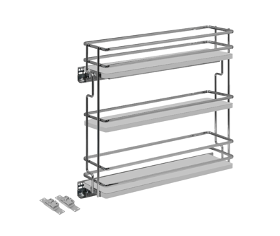 Salice - 5-3/4" Left Hand 3-Tier White Base Pullout Organizer w/Soft-Close & Door Mount Kits