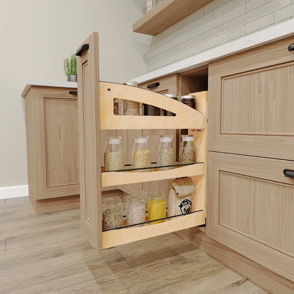 5" Craftsman Collection Solid Maple Base Cabinet Pullout Organizer w/ Black Accents and BLUM Soft-Close Slides