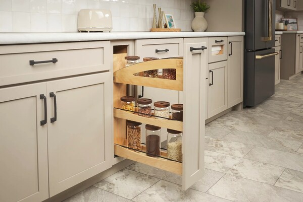 5" Craftsman Collection Solid Maple Base Cabinet Pullout Organizer w/ Black Accents and BLUM Soft-Close Slides