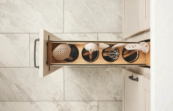 5" Craftsman Collection Solid Maple Utensil Pullout Organizer w/ Black Accents and BLUM Soft-Close Slides