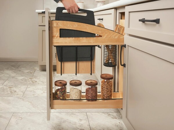 8" Craftsman Collection Solid Maple Knife Block Pullout Organizer w/ Black Accents and BLUM Soft-Close Slides 