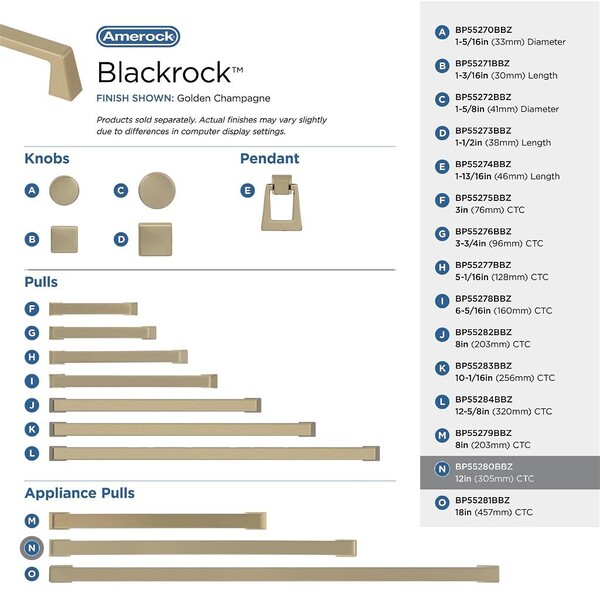 Blackrock - 12" Appliance Pull CC Golden Champagne
