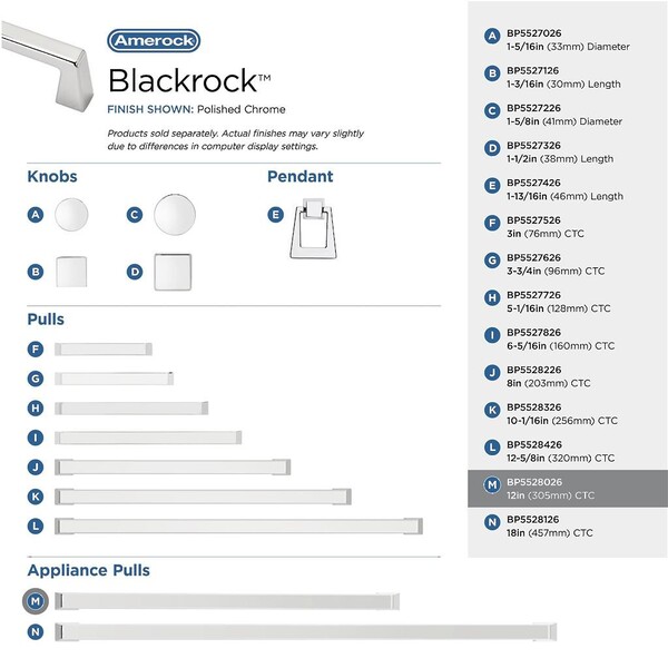 Blackrock 12" Appliance Pull CC Polished Chrome