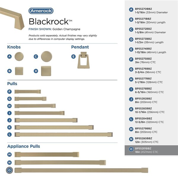 Blackrock - 18" Appliance Pull CC Golden Champagne