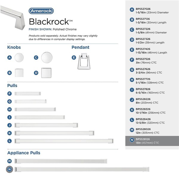 Blackrock 18" Appliance Pull CC Polished Chrome