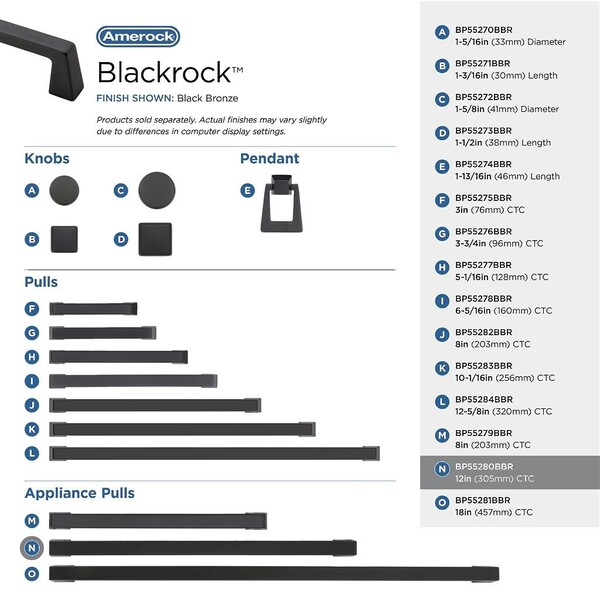 Blackrock - Appliance Pull 12" CC Black Bronze Bar Pull