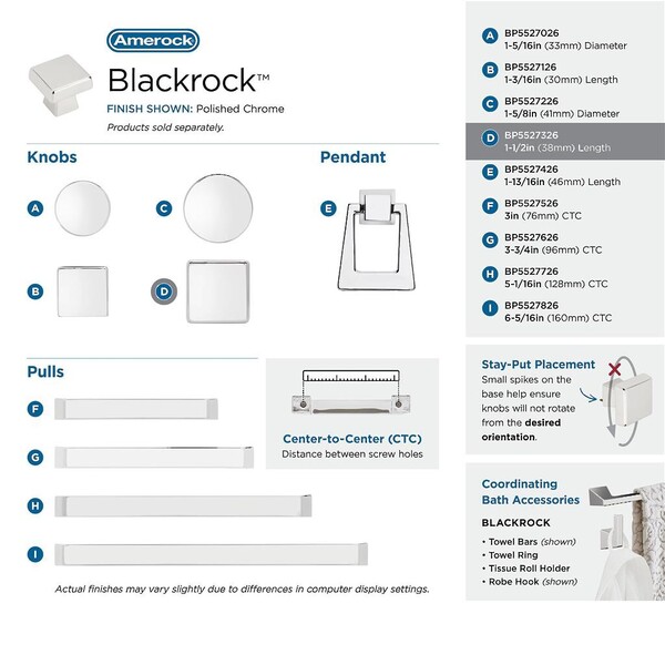 Blackrock LARGE Square Knob Polished Chrome