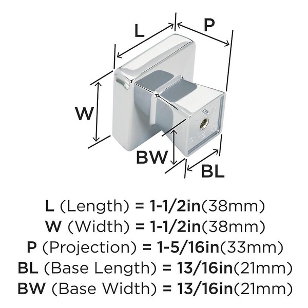 Blackrock LARGE Square Knob Polished Chrome