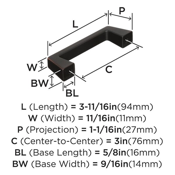 Blackrock - Pull 76mm CC Oil-Rubbed Bronze Bar Pull