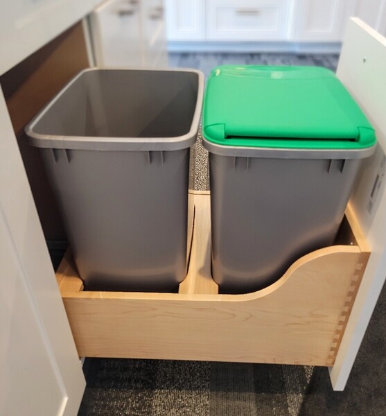 15 Inch Canadian Maple Waste/Recycle Pullouts with double 35 Quart Gray Containers