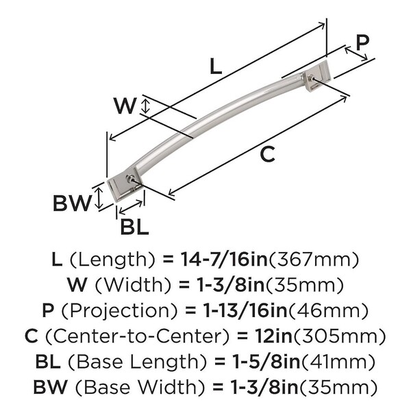 Candler 12 Inch Appliance Pull - Polished Nickel