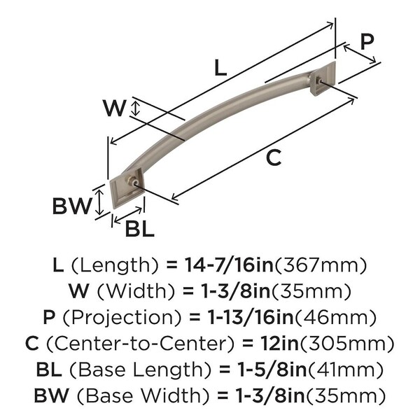Candler  12 Inch Appliance Pull - Satin Nickel 