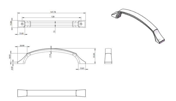 Century Edge Pull 128mm - Vintage Nickel