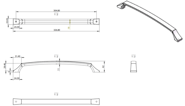 Century Edge Pull 12" CC Brushed Nickel Bar Pull