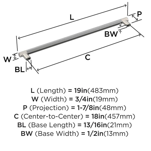 Esquire 18 inch Appliance Pull - Polished Nickel/Stainless Steel