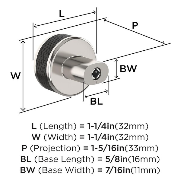 Esquire Knob 1-1/4" Polished Nickel / Black Bronze