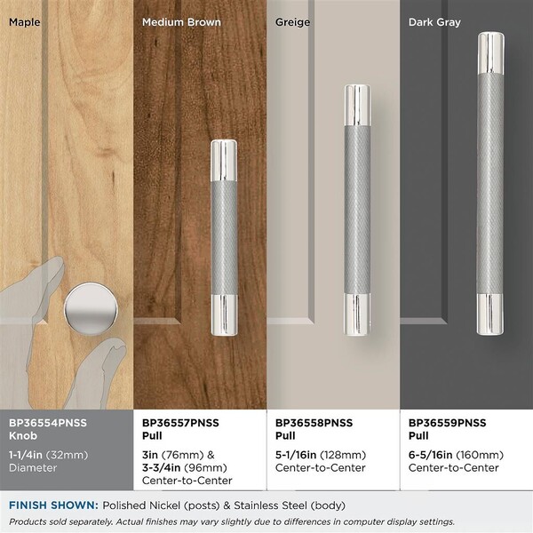 Esquire Knob 1-1/4" Polished Nickel/Stainless Steel
