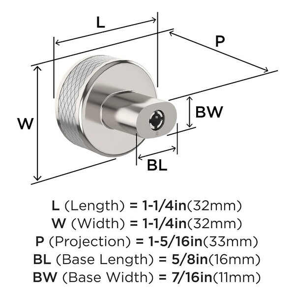Esquire Knob 1-1/4" Polished Nickel/Stainless Steel