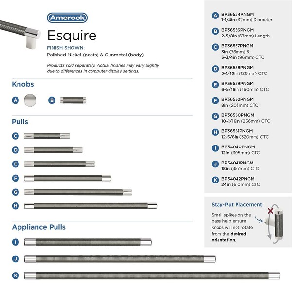 Esquire - Pull 128mm CC Polished Nickel/Gunmetal Bar Pull