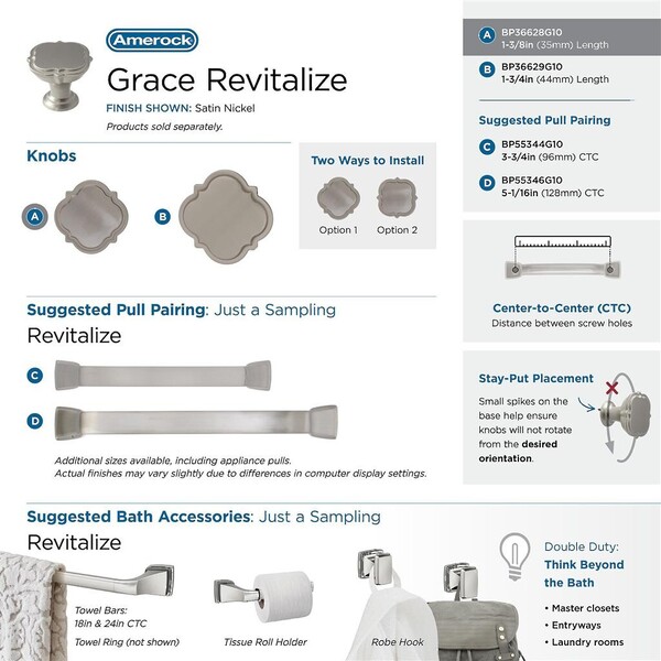 Grace Revitalize 35mm Floral Knob - Satin Nickel