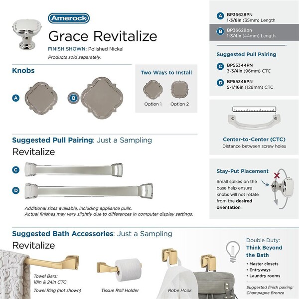 Grace Revitalize Floral Knob 35mm - Polished Nickel