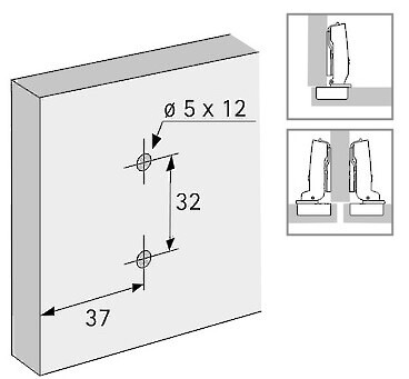 Hettich Cross Mounting Plate - 0MM - Premounted Expando 5mm Dowels