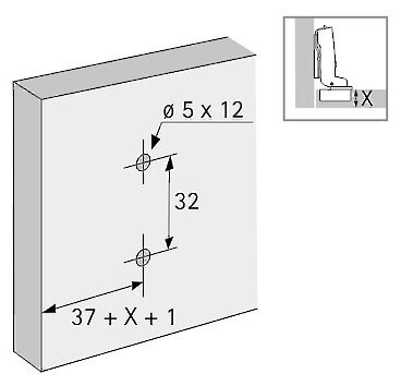 Hettich Cross Mounting Plate - 3MM - Premounted 5mm Expando Dowels