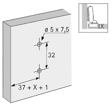 Hettich **SPECIALTY** Cross Mounting Plate 1.5MM - Premounted Offset Wood Screw