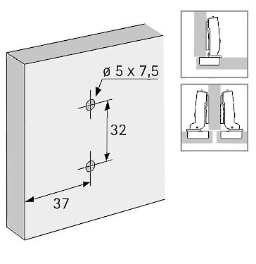 Hettich **SPECIALTY** Cross Mounting Plate 1.5MM - Premounted Offset Wood Screw