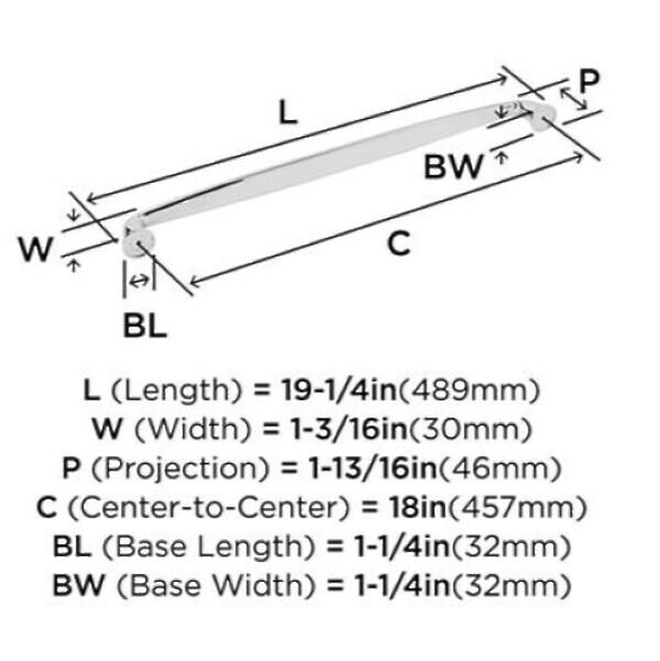 Kane Appliance Pull 18" Polished Chrome